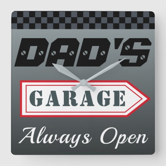 Papa's Retro Garage Teken Muur Klok Gift (Voorkant)