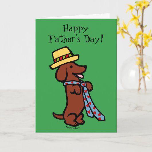 Papa's teckel Cartoon Kaart (Gele Bloem)