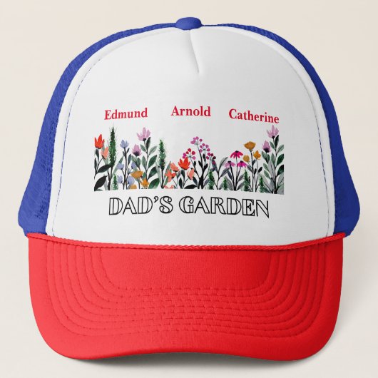 Papa's Tuin op maat gemaakte kinderen naam bloemst Trucker Pet (Voorkant)