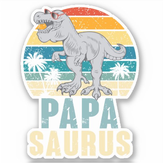 Papasaurus Dinosaur Retro Sunset Tropische pa Sticker (Voorkant)