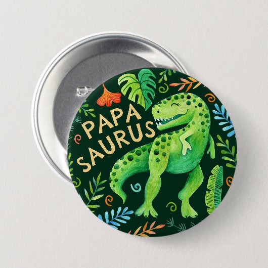 Papasaurus Dinosaurus Papa van de Verjaardags Jong Ronde Button 7,6 Cm (Voorkant /achterkant)