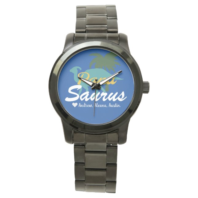 Papasaurus Eenvoudige chic Namen Gepersonaliseerd  Horloge (Voorkant)
