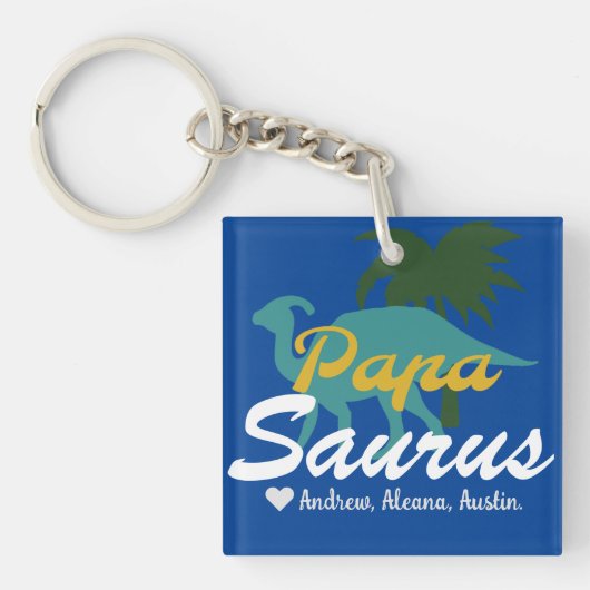 Papasaurus Eenvoudige chic Namen Gepersonaliseerd  Sleutelhanger (voorkant)