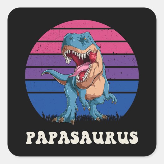Papasaurus Grappige Dinosaurus op Biseksuele Vlag Vierkante Sticker (Voorkant)