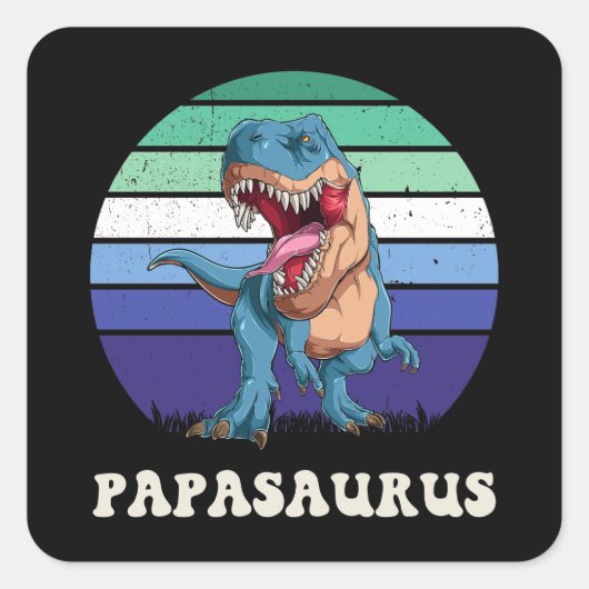 Papasaurus Grappige Dinosaurus op Gay Flag Zonsond Vierkante Sticker (Voorkant)