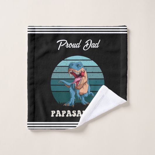 Papasaurus Grappige Dinosaurus op Groene Retro Zon Bad Handdoek (Wasdoekje)