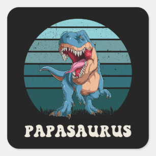Papasaurus Grappige Dinosaurus op Groene Retro Zon Vierkante Sticker