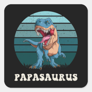 Papasaurus Grappige Dinosaurus op Groene Retro Zon Vierkante Sticker