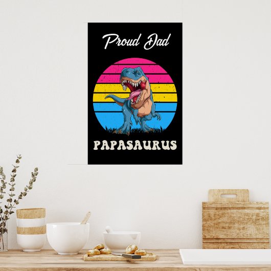 Papasaurus Grappige Dinosaurus op Pansexual Vlag Z Poster (Keuken)