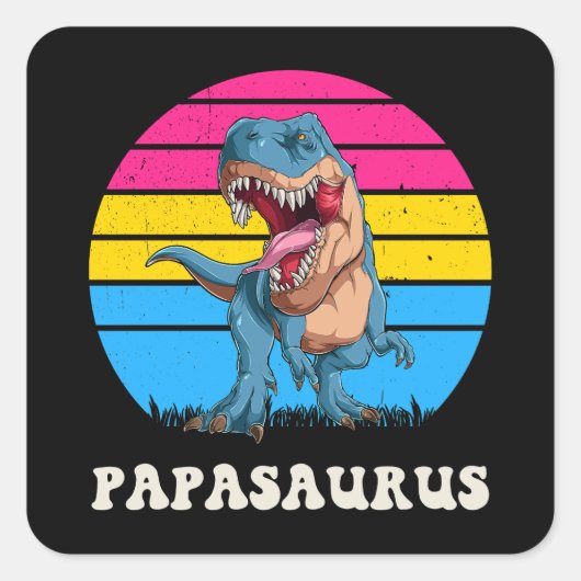 Papasaurus Grappige Dinosaurus op Pansexual Vlag Z Vierkante Sticker (Voorkant)
