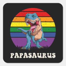 Papasaurus Grappige Dinosaurus op Rainbow Flag Zon Vierkante Sticker