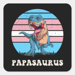 Papasaurus Grappige Dinosaurus op Trans Flag Sunse Vierkante Sticker