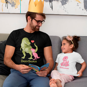 PapaSaurus Green T-Rex & Roze Baby Girl Dinosaurs T-shirt