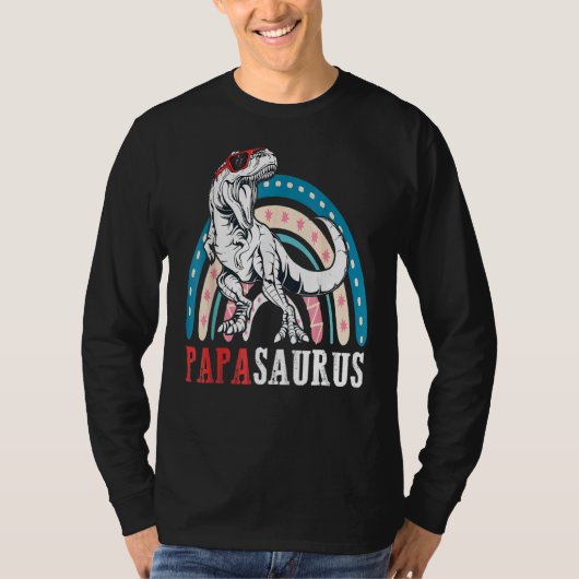 Papasaurus Rex Dinosaur Papa Saurus Rainbow vader T-shirt (Voorkant)