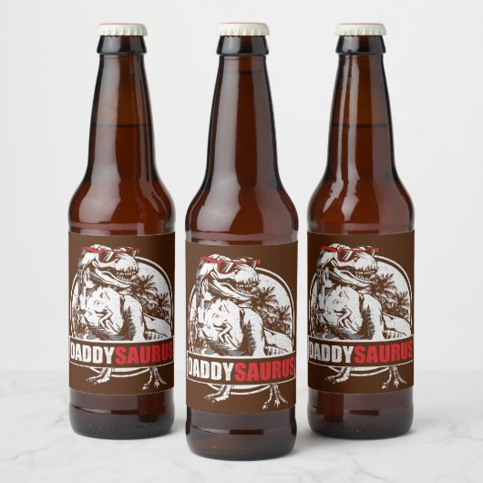 PapaSaurus T-rex Dinosaur Funny Fathers Day Bier Etiket (Flessen)