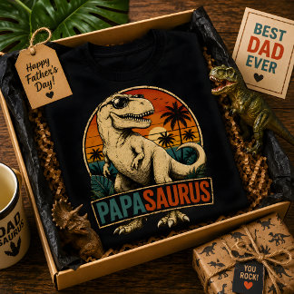 Papasaurus T-Rex Dinosaur Retro Vintage Zonsonderg T-shirt