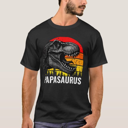 Papasaurus T-rex  Retro Sunset T-shirt (Voorkant)