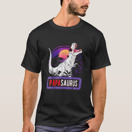 Papasaurus T-shirt voor vaders Dag Gift 80s Retro (Voorkant)