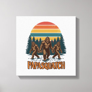 Papasquatch Bigfoot Vintage Sunset Vector Design_1 Canvas Afdruk