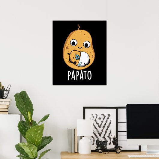 Papato Funny Potato Pun Dark BG Poster (Thuiskantoor)