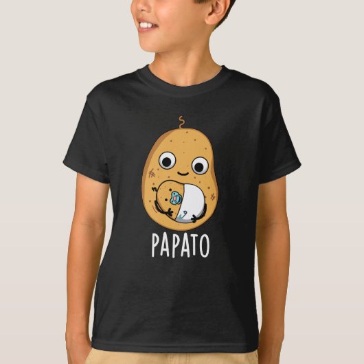 Papato Funny Potato Pun Dark BG T-shirt (Voorkant)