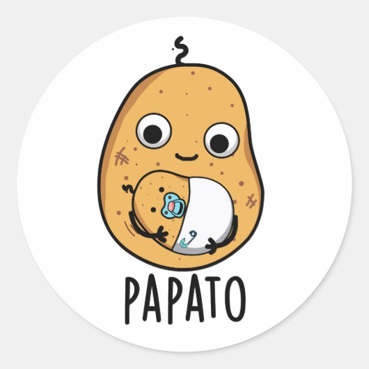 Papato Funny Potato Pun Ronde Sticker (Voorkant)