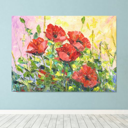 Papaver, abstracte bloem, moderne schilderkunst, c canvas afdruk (Insitu (Houten vloer))