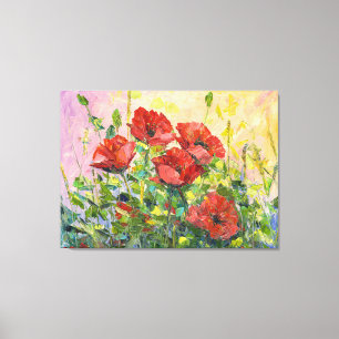 Papaver, abstracte bloem, moderne schilderkunst, c canvas afdruk