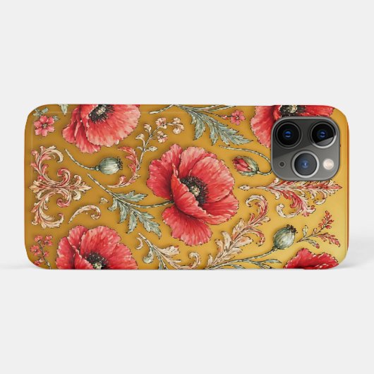 Papaver bloem gouden ontwerp Case-Mate iPhone case (Achterkant (horizontaal))