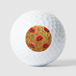 Papaver bloem gouden ontwerp golfballen
