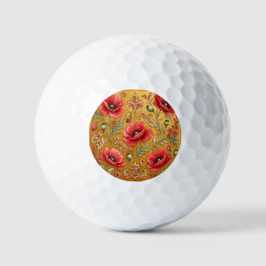 Papaver bloem gouden ontwerp golfballen (Voorkant)