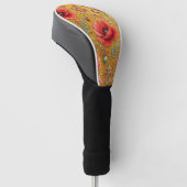 Papaver bloem gouden ontwerp golfheadcover (Schuin)