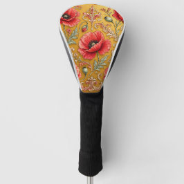 Papaver bloem gouden ontwerp golfheadcover