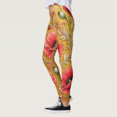 Papaver bloem gouden ontwerp leggings (Links)