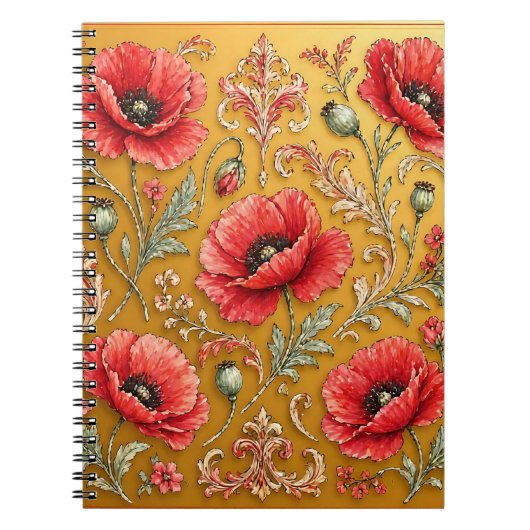 Papaver bloem gouden ontwerp notitieboek (Voorkant)