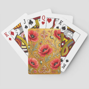 Papaver bloem gouden ontwerp pokerkaarten