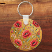Papaver bloem gouden ontwerp sleutelhanger (Voorkant)