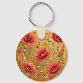 Papaver bloem gouden ontwerp sleutelhanger (Achterkant)