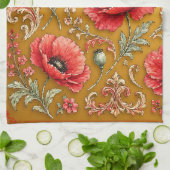 Papaver bloem gouden ontwerp theedoek (Gevouwen)