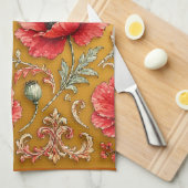Papaver bloem gouden ontwerp theedoek (Quarter Fold)