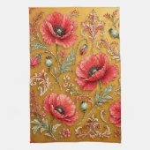 Papaver bloem gouden ontwerp theedoek (Verticaal)