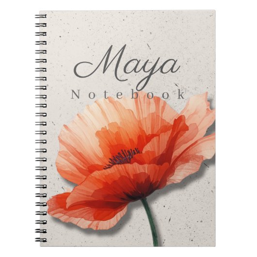 Papaver Bloem Notebook Naam | Rode Bloem Journal Notitieboek (Voorkant)