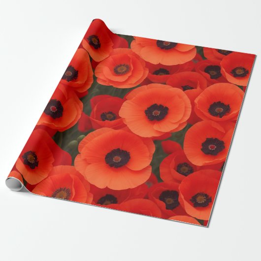 Papaver bloem patroon cadeaupapier (Uitgerold)