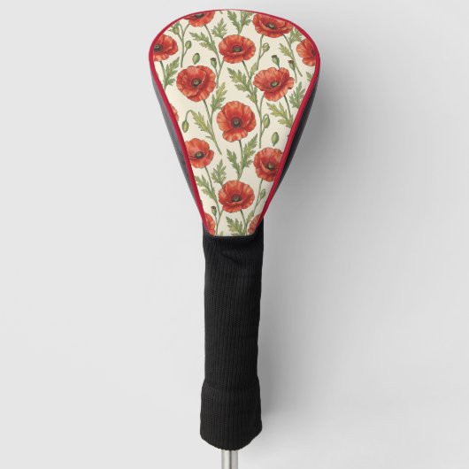 Papaver bloemenpatroon golfheadcover (Voorkant)