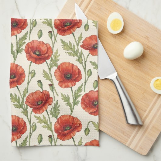 Papaver bloemenpatroon theedoek (Quarter Fold)