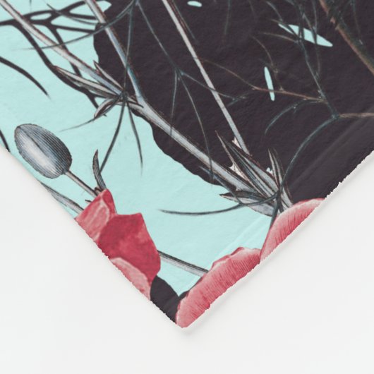 Papaver bloemmotief fleece deken (Hoek)