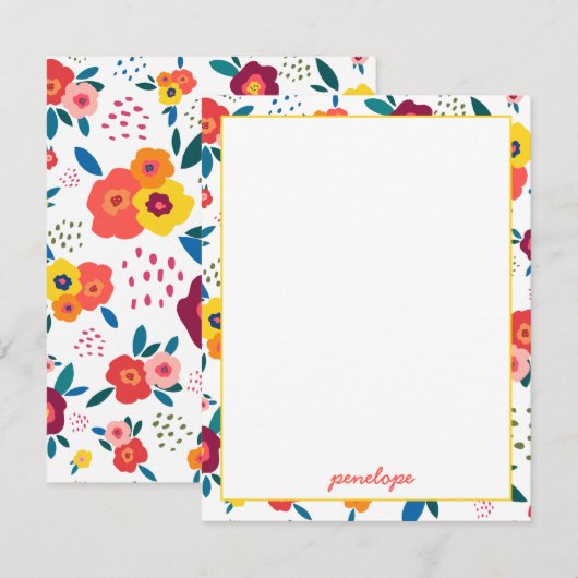 Papaver bloemmotief in koraal gepersonaliseerd notitiekaartje (Voorkant / Achterkant)