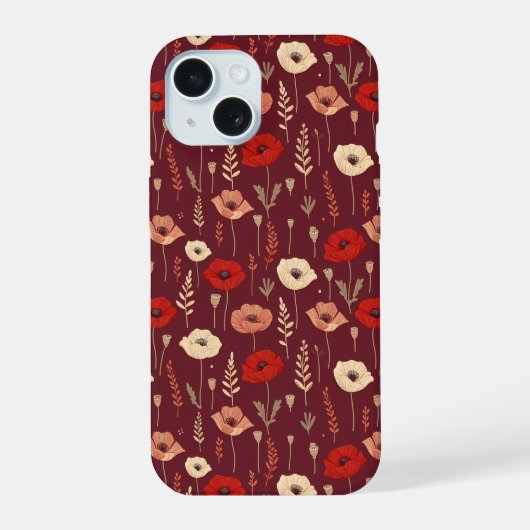Papaver bloemmotief iPhone 15 case (Achterkant)
