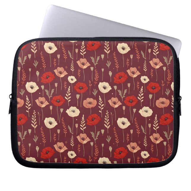 Papaver bloemmotief laptop sleeve (Voorkant)