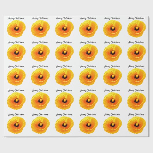 Papaver bloemmotief Vrolijk kerstgeel Cadeaupapier (Vlak)